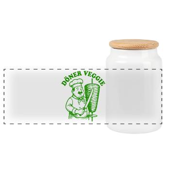 Döner Veggie - Restauration rapide - Spruch - Boîte à biscuits avec couvercle en bois - blanc - Devant