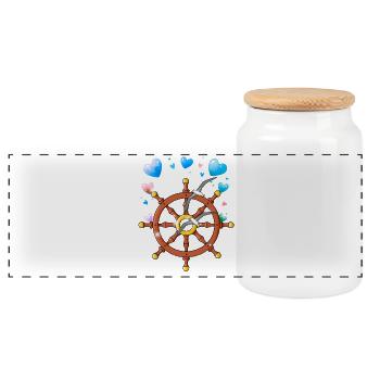 Steuerrad Möwen maritim - Panorama Keksdose mit Holzdeckel - Weiß - Vorne
