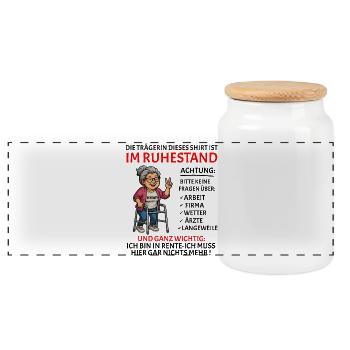 Pension Pension Retirement Funny Pensioner - Panoramic Cookie Jar with Wooden Lid - white - Front