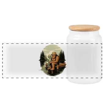 Pêche, Pêcheur, Pêcheur, Pêche, Bigfoot, Alien - Boîte à biscuits avec couvercle en bois - blanc - Devant