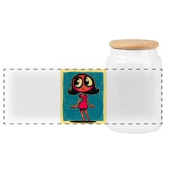 Fille de dessin animé ludique sur fond coloré - Boîte à biscuits avec couvercle en bois - blanc - Devant