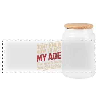 Don't know how to act at my age, I'm - Panoramic Cookie Jar with Wooden Lid - white - Front