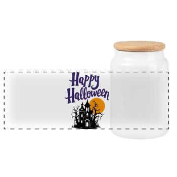 Fröhliches Halloween - Panorama Keksdose mit Holzdeckel - Weiß - Vorne