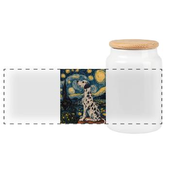 Chien Dalmatien Style Van Gogh Étoilé - Boîte à biscuits avec couvercle en bois - blanc - Devant