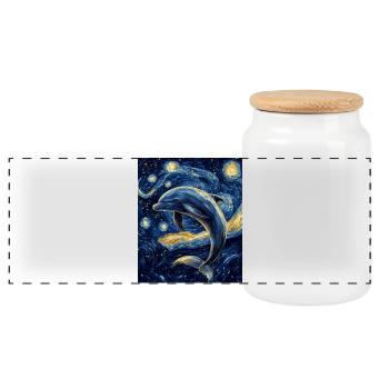 Delfin Van Gogh Style Starry - Panoramic Cookie Jar with Wooden Lid - white - Front