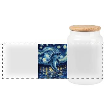 Delfin Van Gogh Style Starry - Panoramic Cookie Jar with Wooden Lid - white - Front