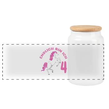 Cheval de 4 ans Enfin j'ai 4 ans fille 4. - Boîte à biscuits avec couvercle en bois - blanc - Devant