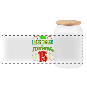 Ce marqueur laser a 15 ans laser - Boîte à biscuits avec couvercle en bois - blanc - Devant
