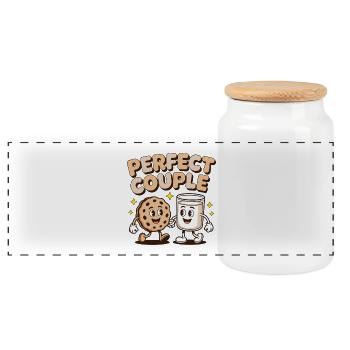Perfect Couple Cookie Milk Fun Cartoon Design - Panorama Keksdose mit Holzdeckel - Weiß - Vorne