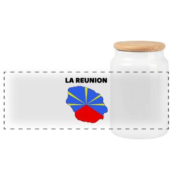 La Réunion Karte und Flagge - Geschenk - Panorama Keksdose mit Holzdeckel - Weiß - Vorne