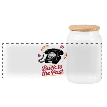 Retro Rotary Phone Nostalgia Design - Panoramic Cookie Jar with Wooden Lid - white - Front