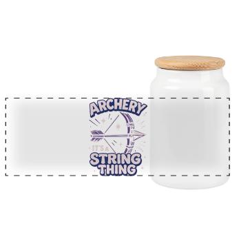 Archery A Matter of the Bowstring Archer - Panoramic Cookie Jar with Wooden Lid - white - Front