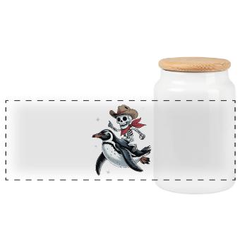 Pingouin câlin avec cavalier de crâne - Boîte à biscuits avec couvercle en bois - blanc - Devant