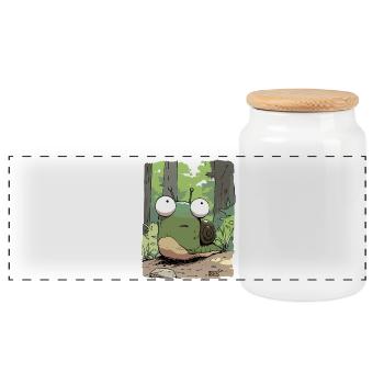 Comic-Schnecke mit großen Augen im Wald - Panorama Keksdose mit Holzdeckel - Weiß - Vorne
