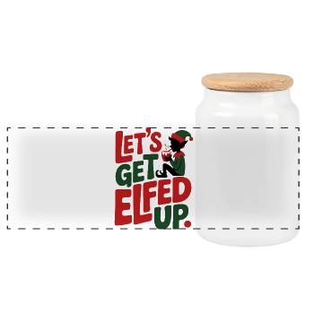 Christmas Elf With Drink and Humor - Panoramic Cookie Jar with Wooden Lid - white - Front