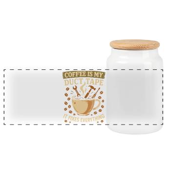 Coffee is my tape that fixes everything - Panoramic Cookie Jar with Wooden Lid - white - Front