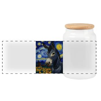 Esel Donkey Van Gogh Style Starry Night - Panorama Keksdose mit Holzdeckel - Weiß - Vorne