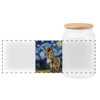 Esel Donkey Van Gogh Style Starry Night - Panorama Keksdose mit Holzdeckel - Weiß - Vorne