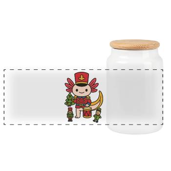 Axolotl Christmas Toy Soldier - Panoramic Cookie Jar with Wooden Lid - white - Front