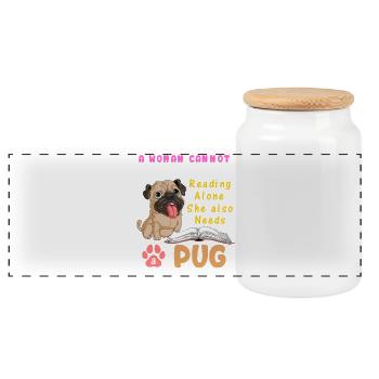 Lesen Hund Mops Illustration T-Shirt - Panorama Keksdose mit Holzdeckel - Weiß - Vorne
