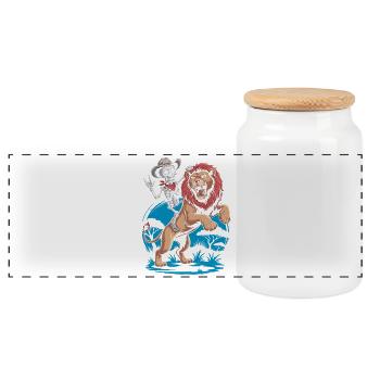Lions and Skeleton Adventure Design - Panoramic Cookie Jar with Wooden Lid - white - Front