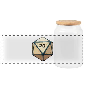 W20 Würfel mit nur 20 – Lucky Dice Design - Panorama Keksdose mit Holzdeckel - Weiß - Vorne