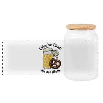 Lieber koa Dirndl als koa Mass - Bier und Gaudi - Panoramic Cookie Jar with Wooden Lid - white - Front