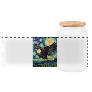 Aigle oiseau style Van Gogh nuit étoilée - Boîte à biscuits avec couvercle en bois - blanc - Devant