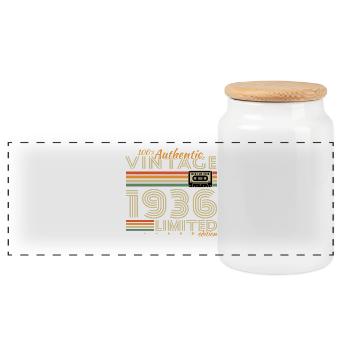Original 1936 Jahrgang Vintage Geburtstag Retro - Panorama Keksdose mit Holzdeckel - Weiß - Vorne