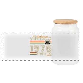 Original 1976 Jahrgang Vintage Geburtstag Retro - Panorama Keksdose mit Holzdeckel - Weiß - Vorne