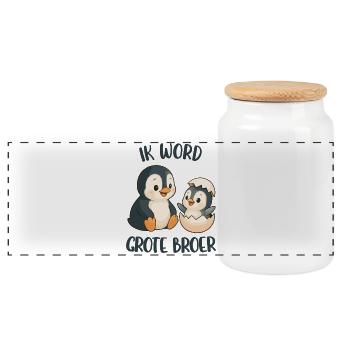 Großer Bruder, ich werde großer Bruder, Pinguin - Panorama Keksdose mit Holzdeckel - Weiß - Vorne