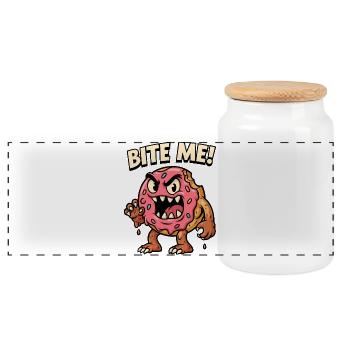 Bissiger Donut Monster Illustration - Panorama Keksdose mit Holzdeckel - Weiß - Vorne