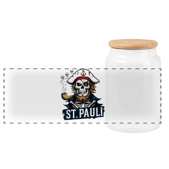 St.Pauli Kiez Hamburg Kutter Totenkopf Sankt Pauli - Panorama Keksdose mit Holzdeckel - Weiß - Vorne