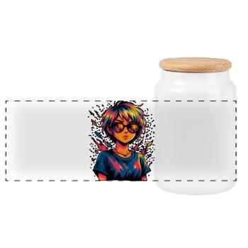 Explosion de couleurs astucieuse avec des lunettes de soleil - Boîte à biscuits avec couvercle en bois - blanc - Devant