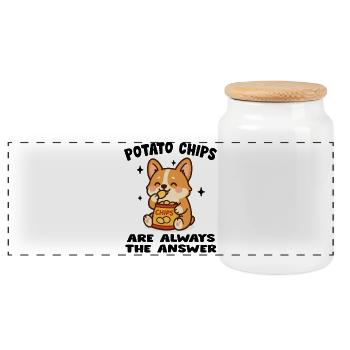 Chiot Cute Mangeur de Chips - Boîte à biscuits avec couvercle en bois - blanc - Devant