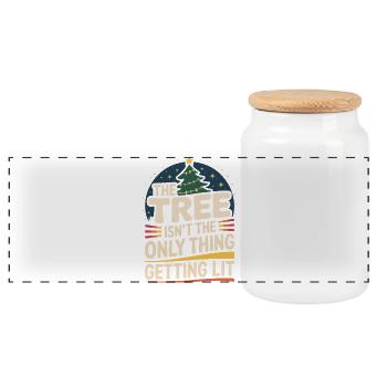 Warming Christmas humor with Christmas tree and text - Panoramic Cookie Jar with Wooden Lid - white - Front