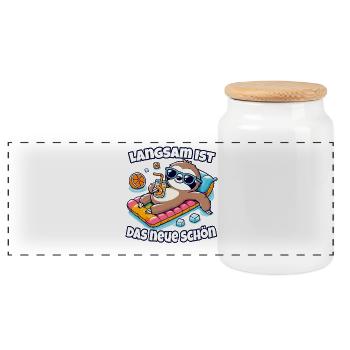 Lustiges Faultier Entspannungsdesign Shirt - Panorama Keksdose mit Holzdeckel - Weiß - Vorne