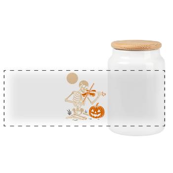 Skeletor mit Violine und Kürbis Halloween - Panorama Keksdose mit Holzdeckel - Weiß - Vorne