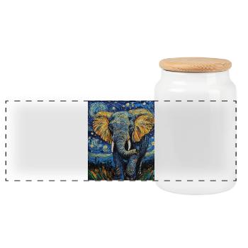Éléphant Van Gogh Style Nuit étoilée - Boîte à biscuits avec couvercle en bois - blanc - Devant