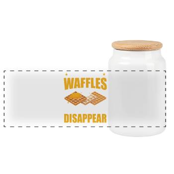 Waffles Pancakes Breakfast Bakery Costume - Panoramic Cookie Jar with Wooden Lid - white - Front