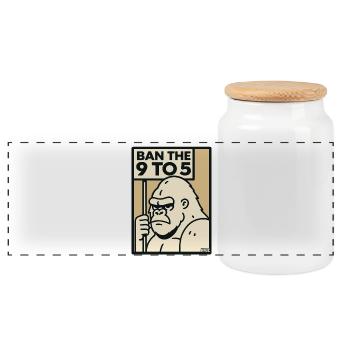 Gorilla against 9 to 5 office and work - Panoramic Cookie Jar with Wooden Lid - white - Front