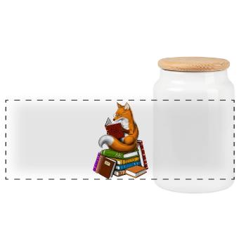 Fox Reading A Book - Panoramic Cookie Jar with Wooden Lid - white - Front