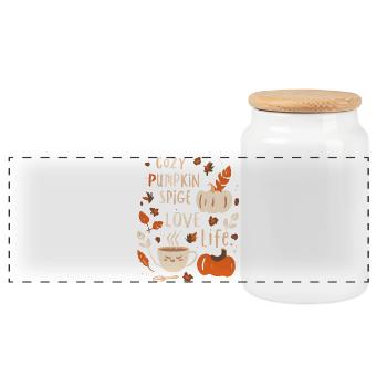 Herbstlicher Pumpkin Cozy Print Kürbis Design  - Panorama Keksdose mit Holzdeckel - Weiß - Vorne