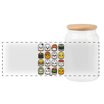 Figurines Kawaii Sushi - Boîte à biscuits avec couvercle en bois - blanc - Devant