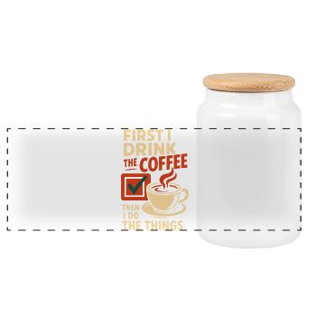 D’abord, je bois le café, puis je fais les choses - Boîte à biscuits avec couvercle en bois - blanc - Devant