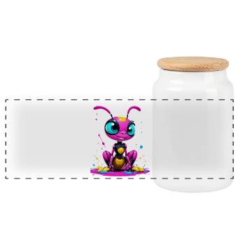 Ant - Colorful Insect Caricature on Canvas - Panoramic Cookie Jar with Wooden Lid - white - Front