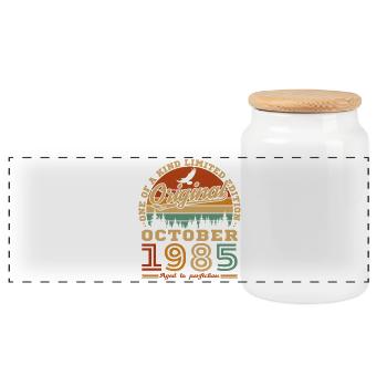 Oktober 1985 Vinatge Retro Geburtstagsgeschenk - Panorama Keksdose mit Holzdeckel - Weiß - Vorne