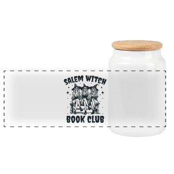 Salem Witch Book Club Retro Witches Reading - Panoramic Cookie Jar with Wooden Lid - white - Front