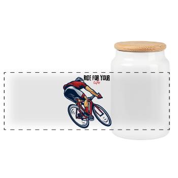 Road bike gravel gift - Panoramic Cookie Jar with Wooden Lid - white - Front