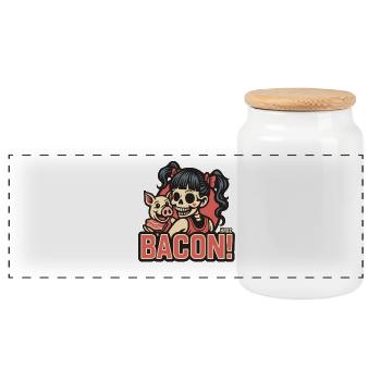 Schinken Schweine Skelett Mädchen Retro-Comic - Panorama Keksdose mit Holzdeckel - Weiß - Vorne